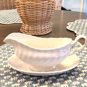 Johnson Brothers Regency White Swirl Gravy Boat and Under Plate England